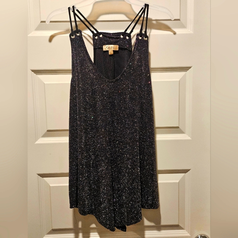 Women's Lavish Sparkle Double Spaghetti Strap Drapey Blouse, Size Large